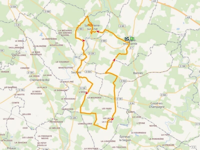 Circuit Autour de Saulges, Chammes, St Jean sur Evre, St Pierre sur Evre et Thorigné en Charnie – Accessible attelage